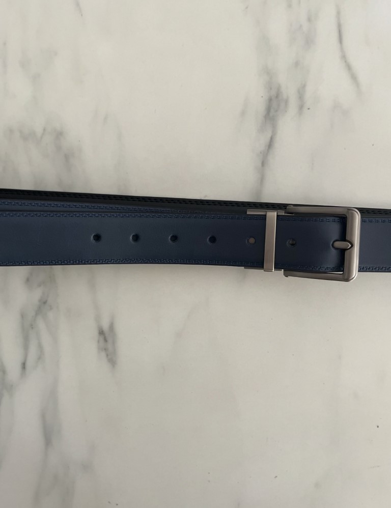 Ανδρική μαύρη μπλε ζώνη δερμάτινη διπλής όψεως 250445B φωτογραφία